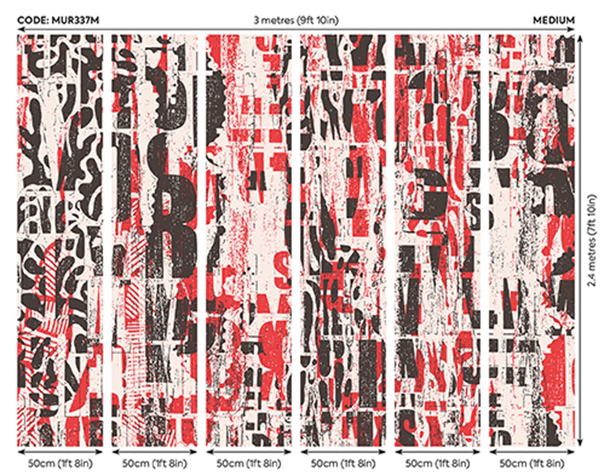 Letterpress Graffiti Red And Black Mural (Medium) by Origin Murals