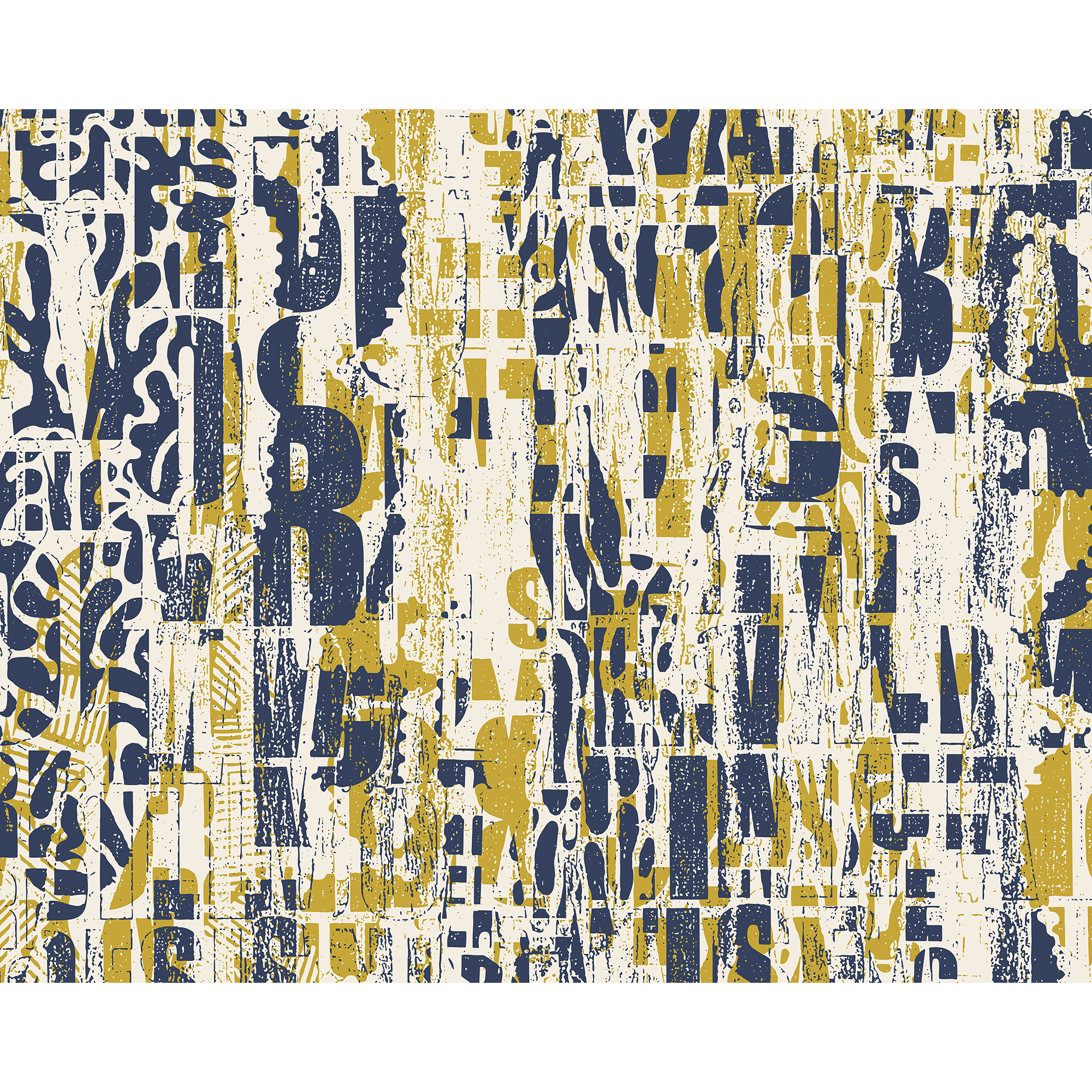Letterpress Graffiti Navy And Yellow Mural (Large) by Origin Murals