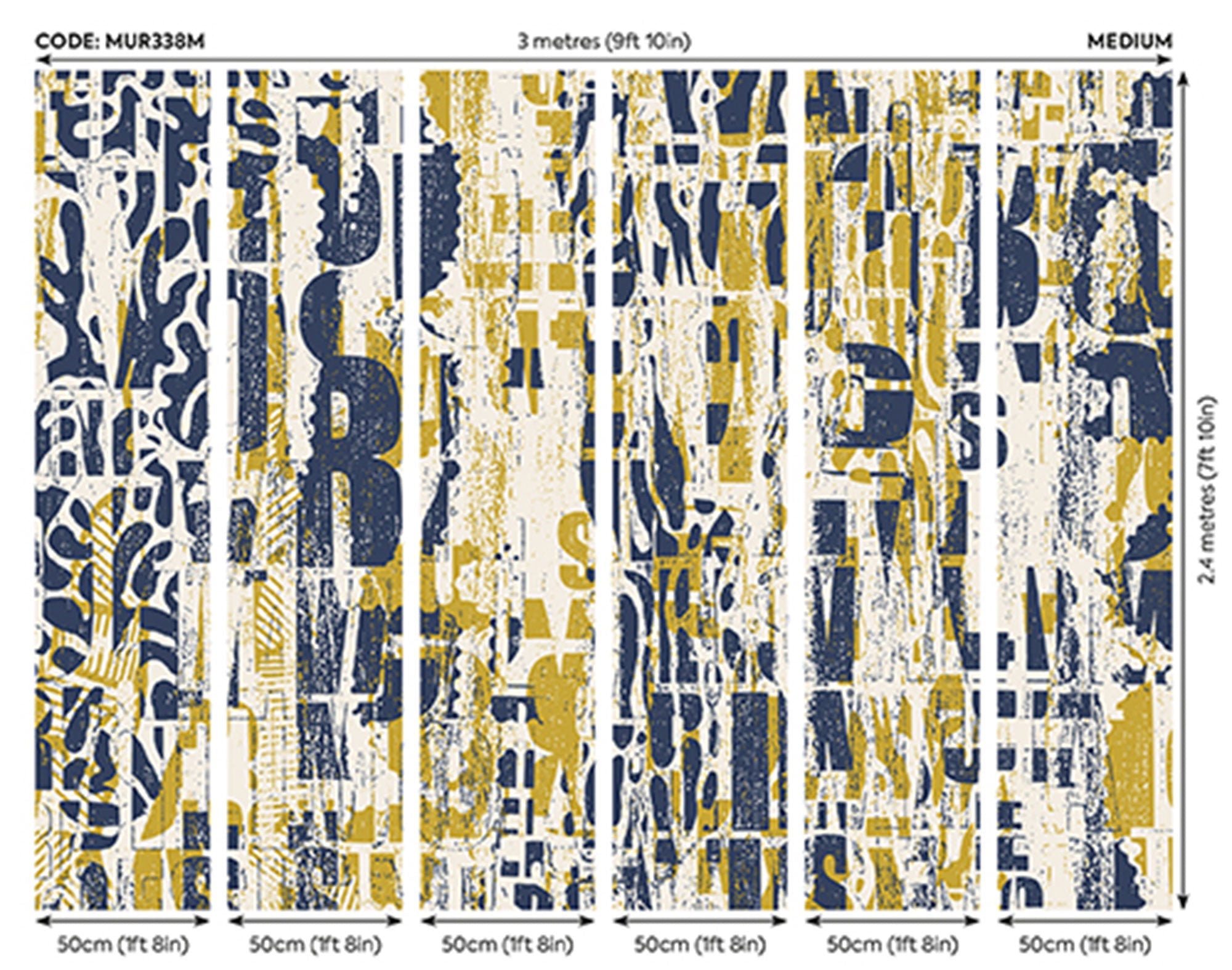 Letterpress Graffiti Navy And Yellow Mural (Medium) by Origin Murals