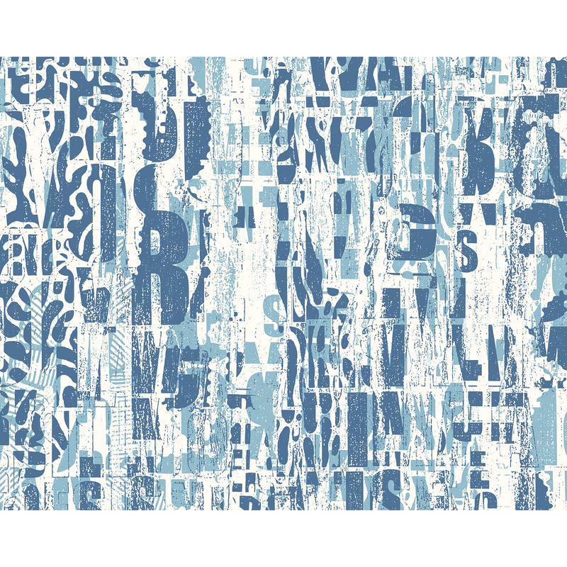 Letterpress Graffiti Denim Blue Mural (Large) by Origin Murals