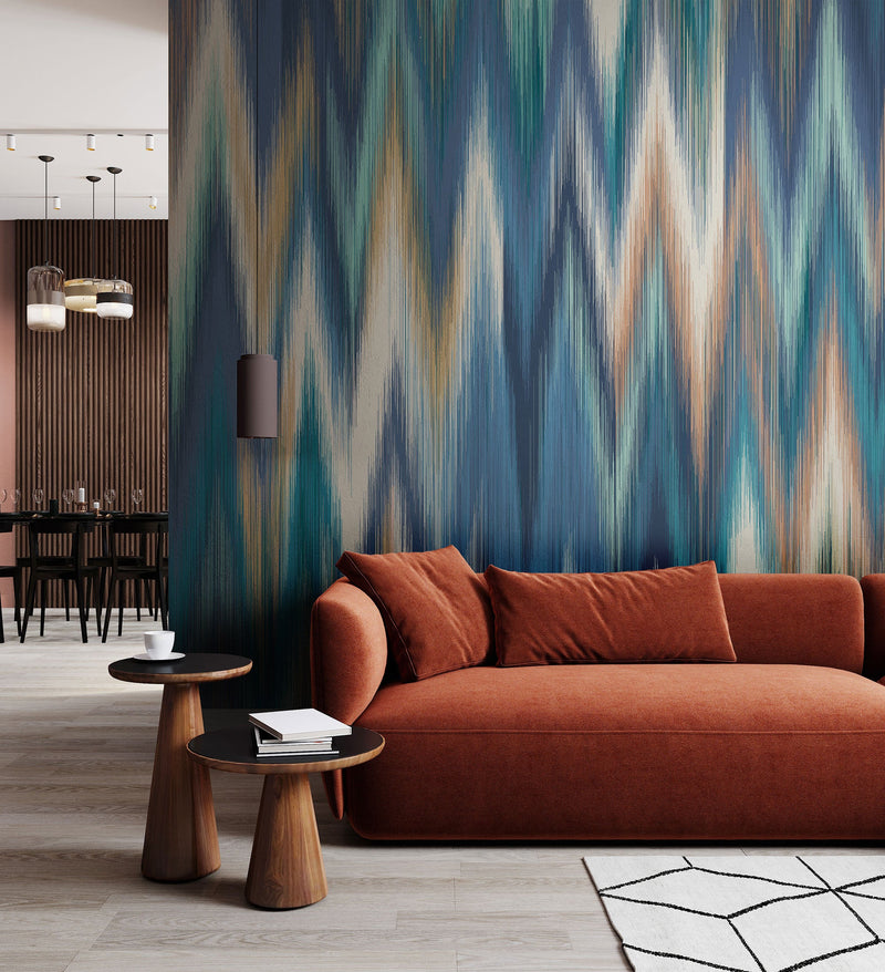 Ikat Zig Zag Indigo Blue Mural (Large) by Origin Murals