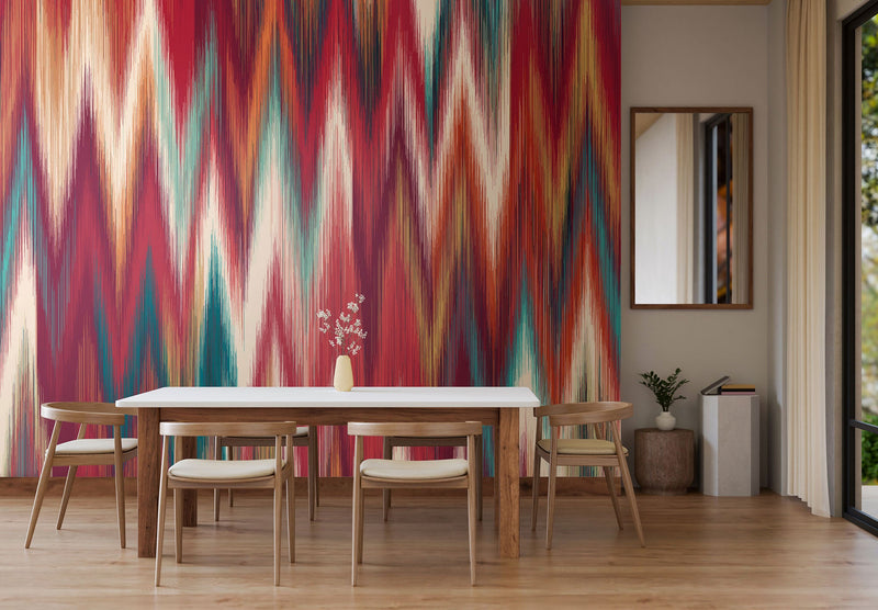 Ikat Zig Zag Raspberry Red Mural (Large) by Origin Murals