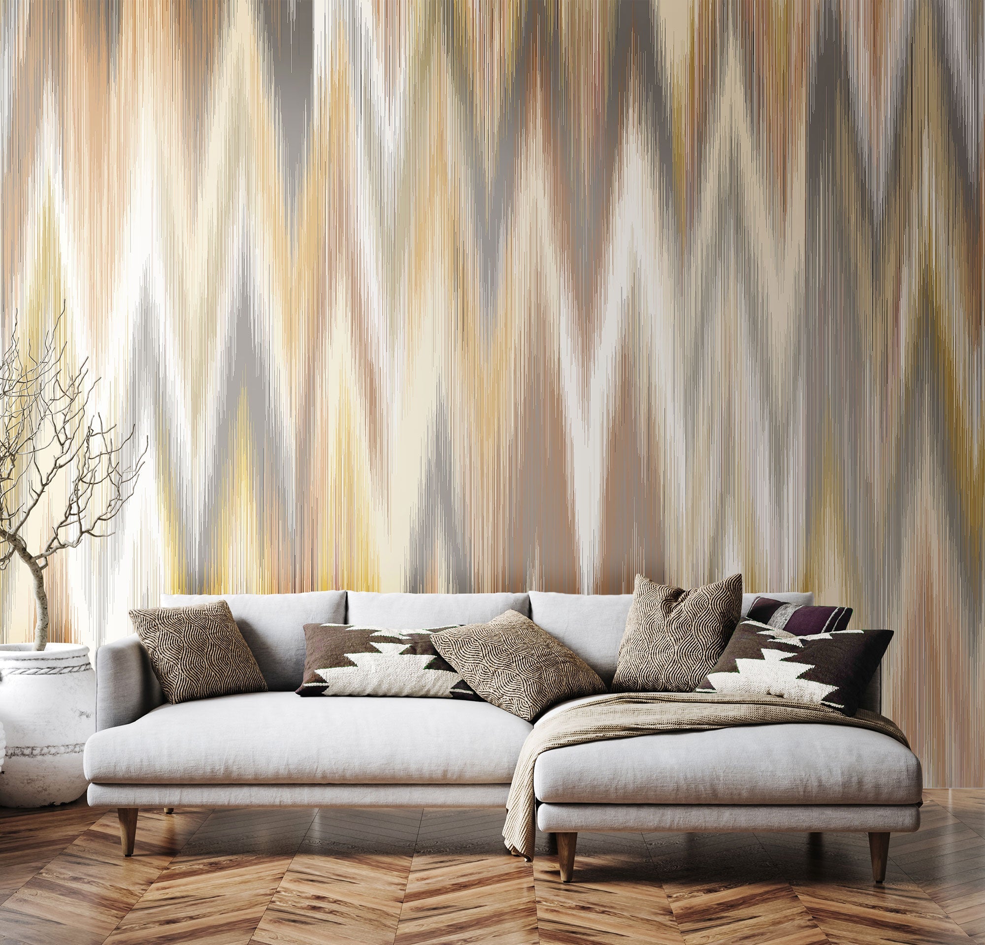 Ikat Zig Zag Natural Linen Mural (Large) by Origin Murals
