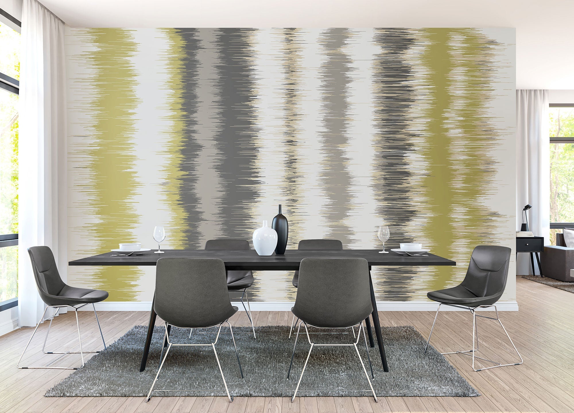 Linear Stripe Olive Green And Charcoal Mural (Large) by Origin Murals