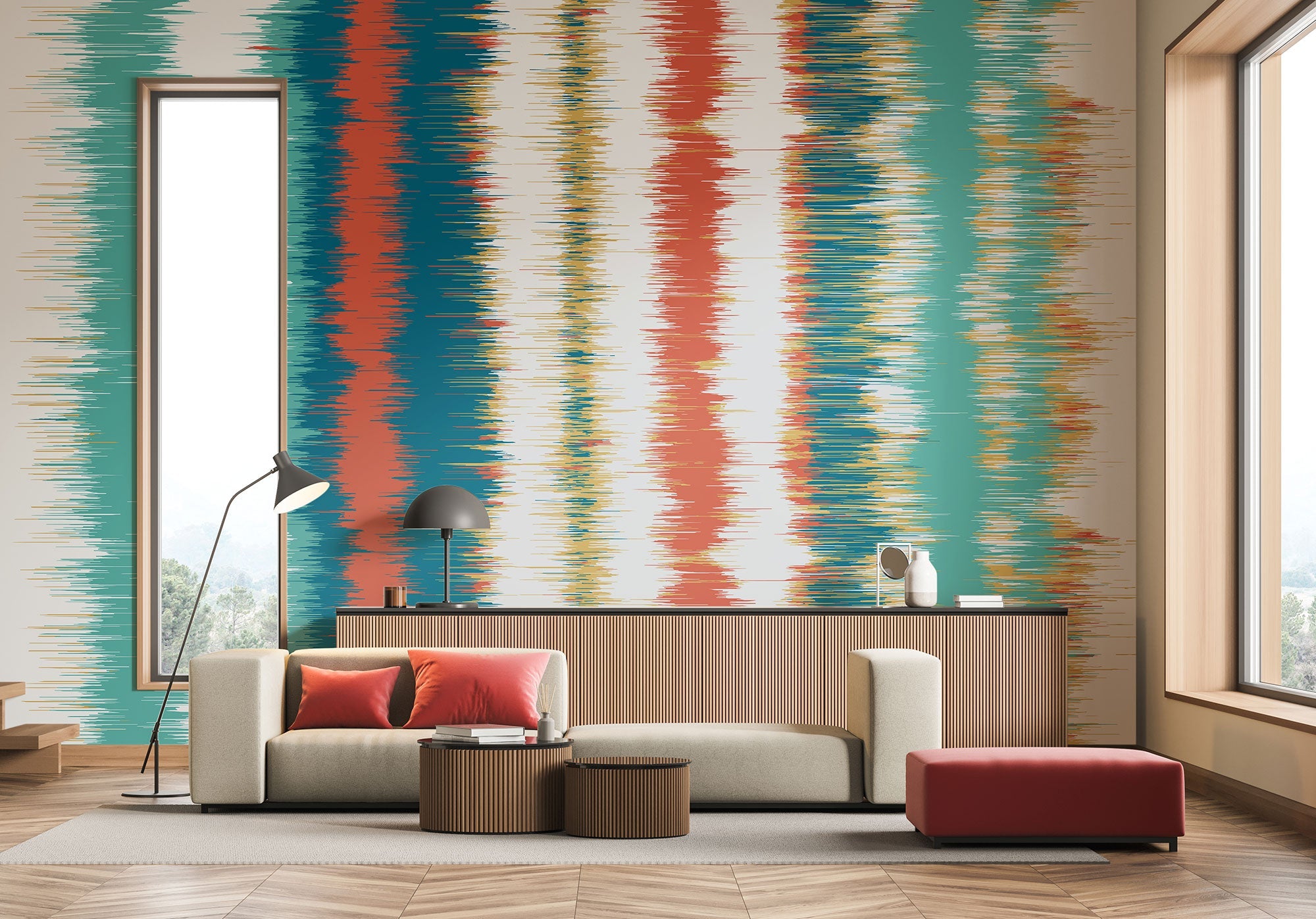 Linear Stripe Teal Blue And Orange Mural (Medium) by Origin Murals