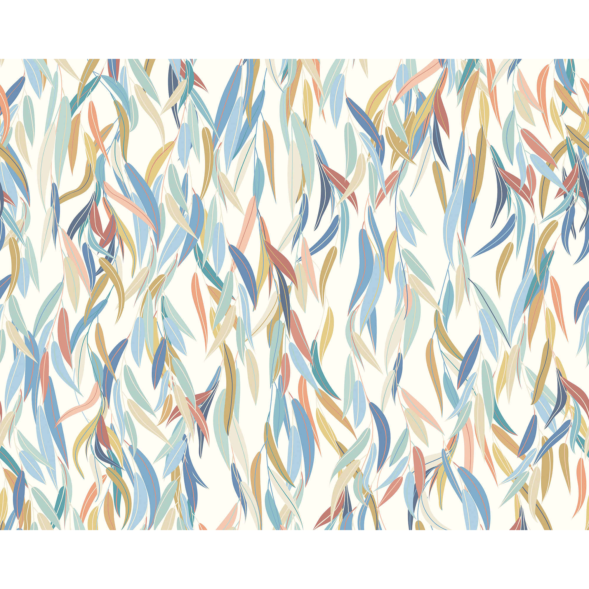 Willow Leaves Denim Blue And Apricot Mural (Medium) by Origin Murals
