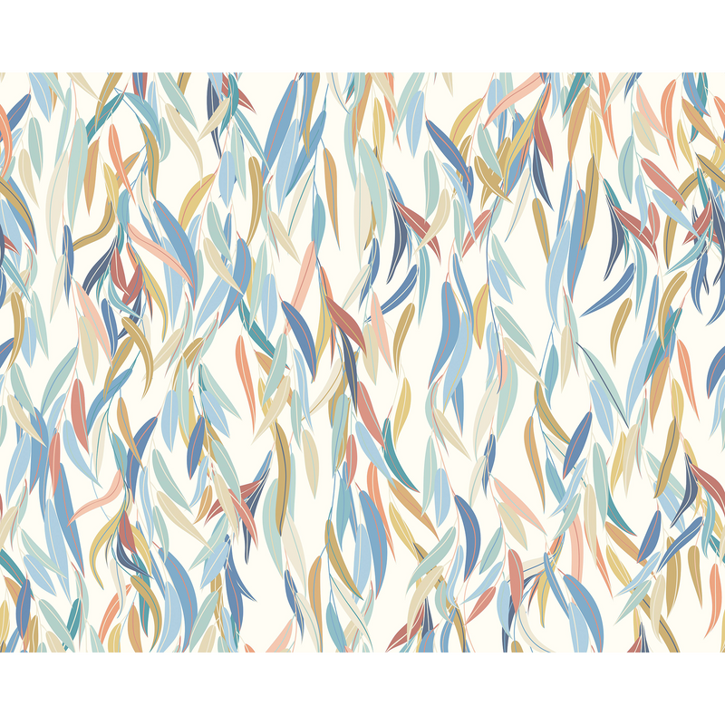 Willow Leaves Denim Blue And Apricot Mural (Medium) by Origin Murals