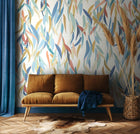 Willow Leaves Denim Blue And Apricot Mural (Medium) by Origin Murals