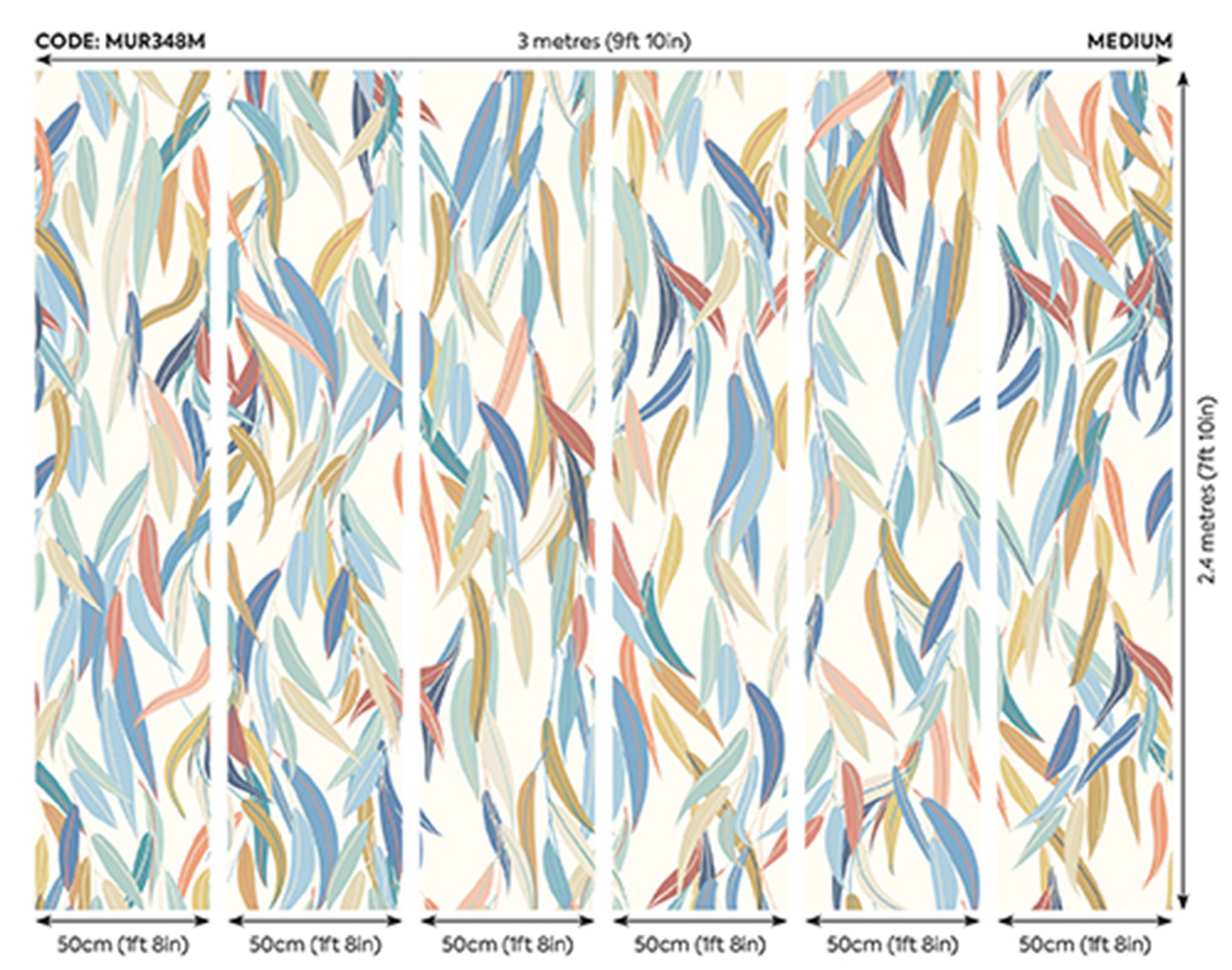 Willow Leaves Denim Blue And Apricot Mural (Medium) by Origin Murals