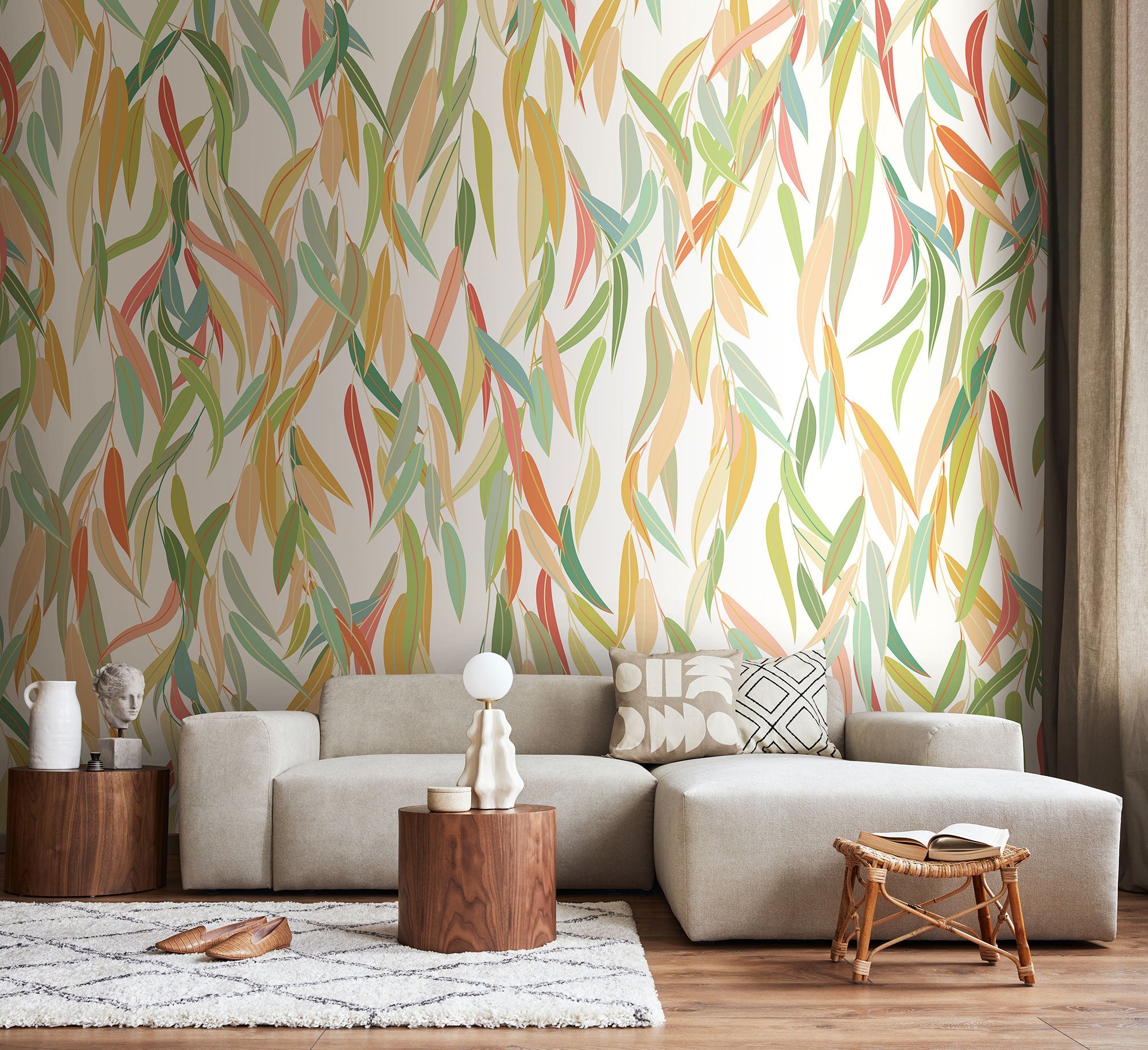 Willow Leaves Apple Green Mural (Large) by Origin Murals