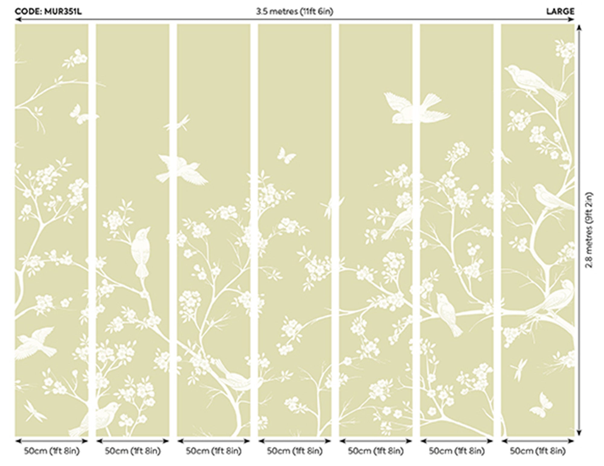 Blossom Trail Soft Green Mural (Large) by Origin Murals