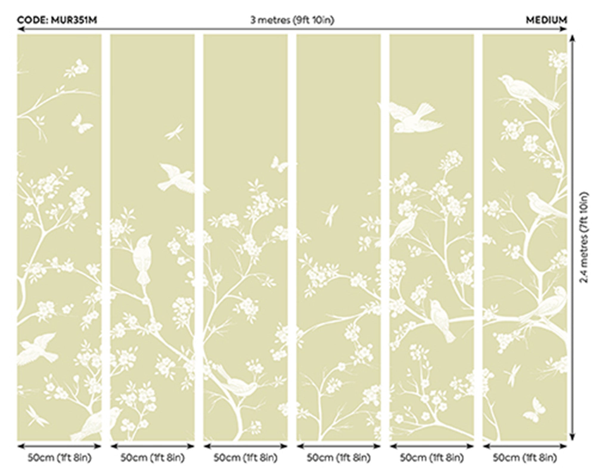 Blossom Trail Soft Green Mural (Medium) by Origin Murals