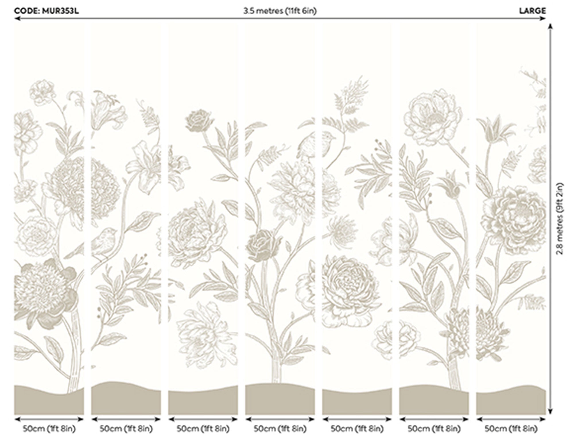 Jacobean Rose Trail Natural Stone Mural (Large) by Origin Murals