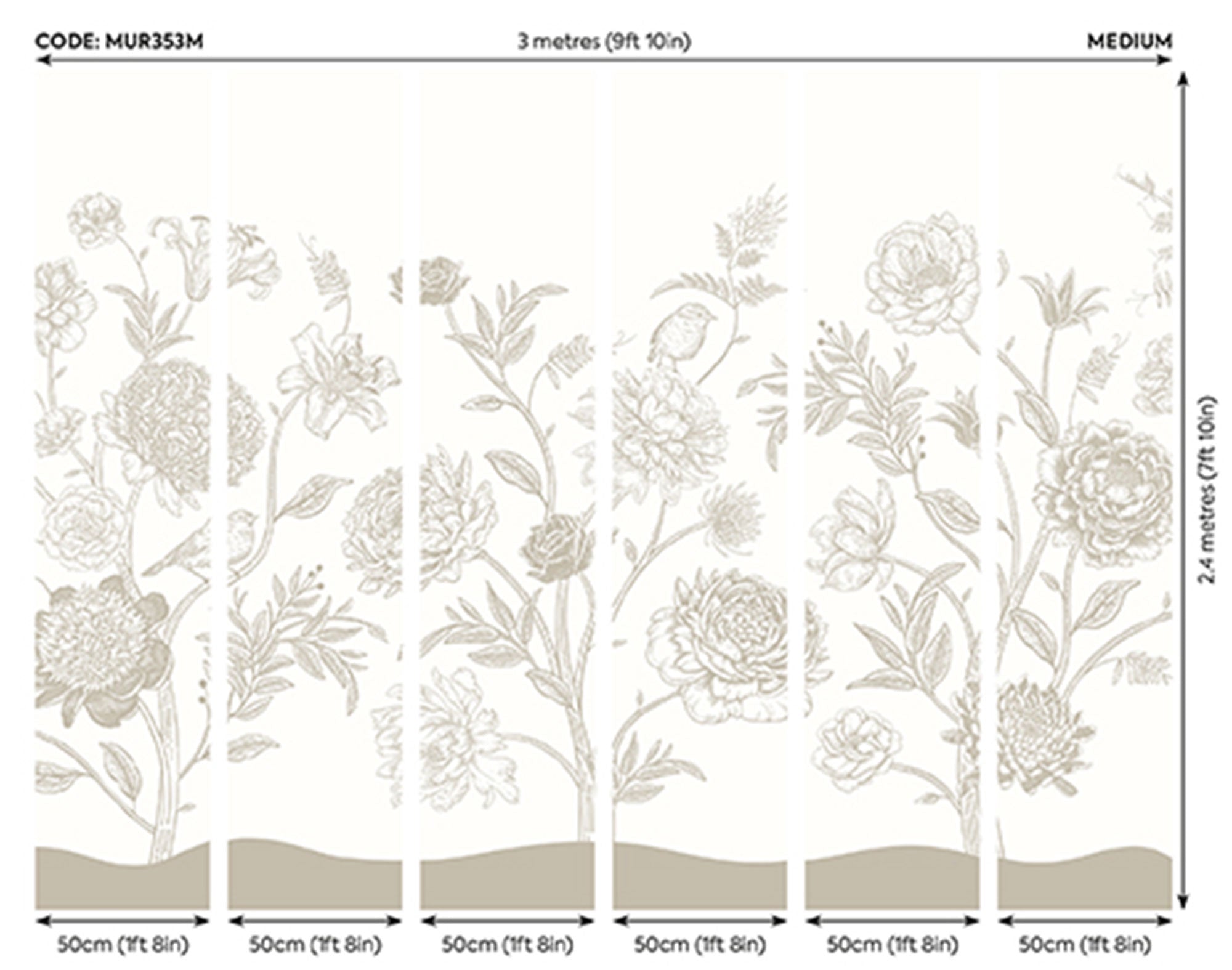 Jacobean Rose Trail Natural Stone Mural (Medium) by Origin Murals
