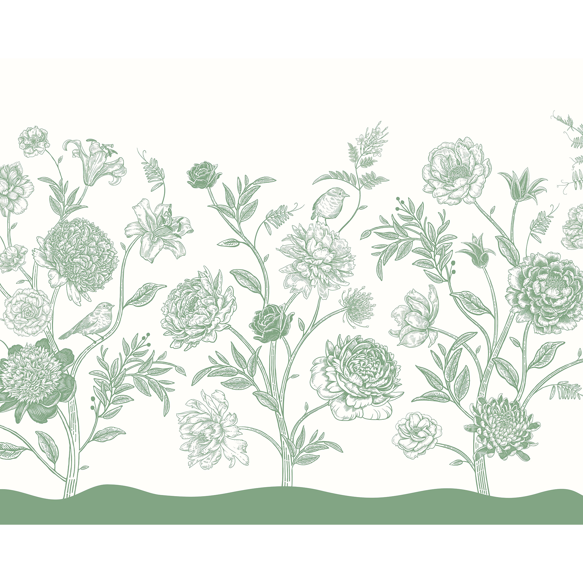 Jacobean Rose Trail Forest Green Mural (Large) by Origin Murals