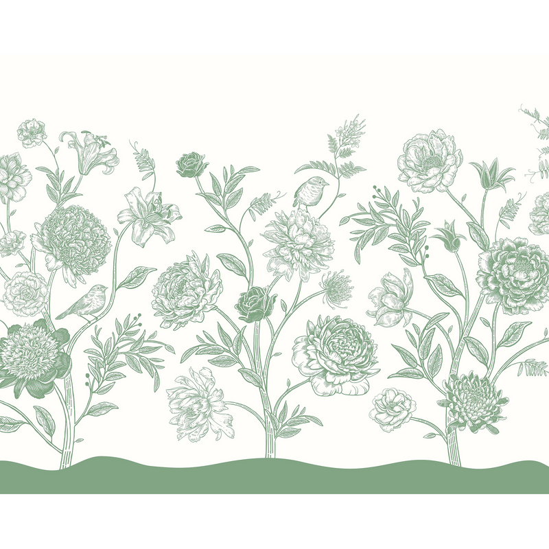 Jacobean Rose Trail Forest Green Mural (Large) by Origin Murals