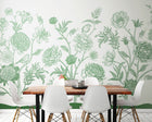 Jacobean Rose Trail Forest Green Mural (Large) by Origin Murals