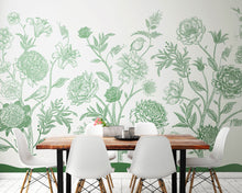 Jacobean Rose Trail Forest Green Mural (Large) by Origin Murals