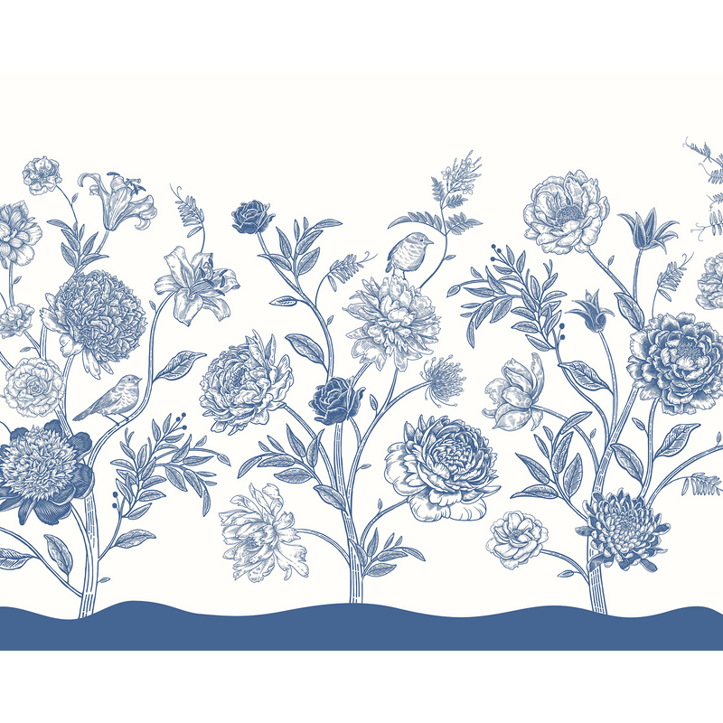 Jacobean Rose Trail Navy Blue Mural (Medium) by Origin Murals