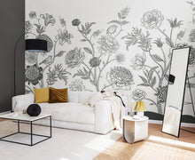 Jacobean Rose Trail Black And White Mural (Large) by Origin Murals