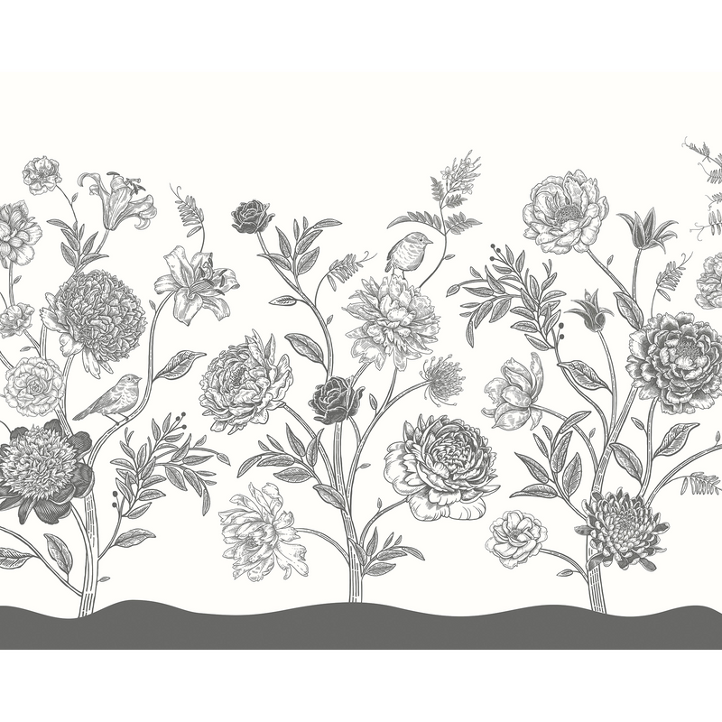 Jacobean Rose Trail Black And White Mural (Medium) by Origin Murals