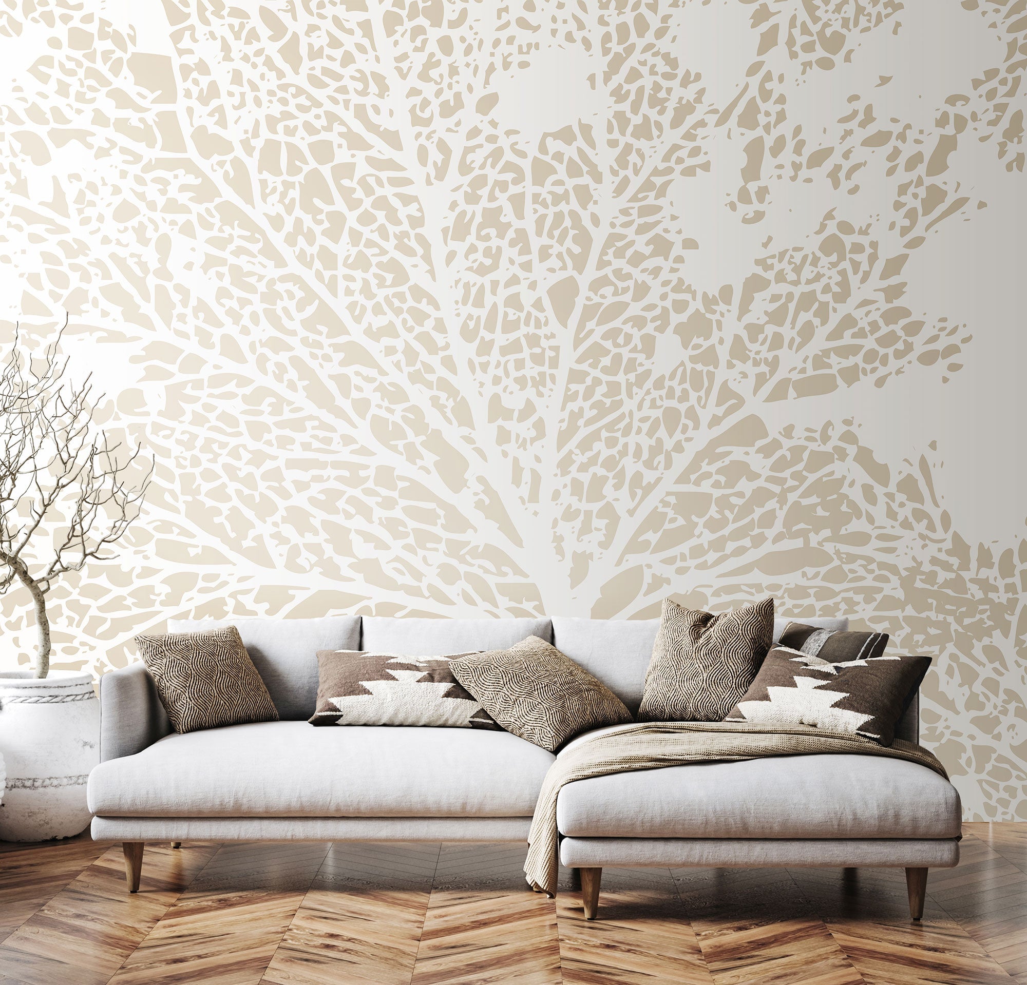 Skeleton Leaf Natural Linen Mural (Medium) by Origin Murals