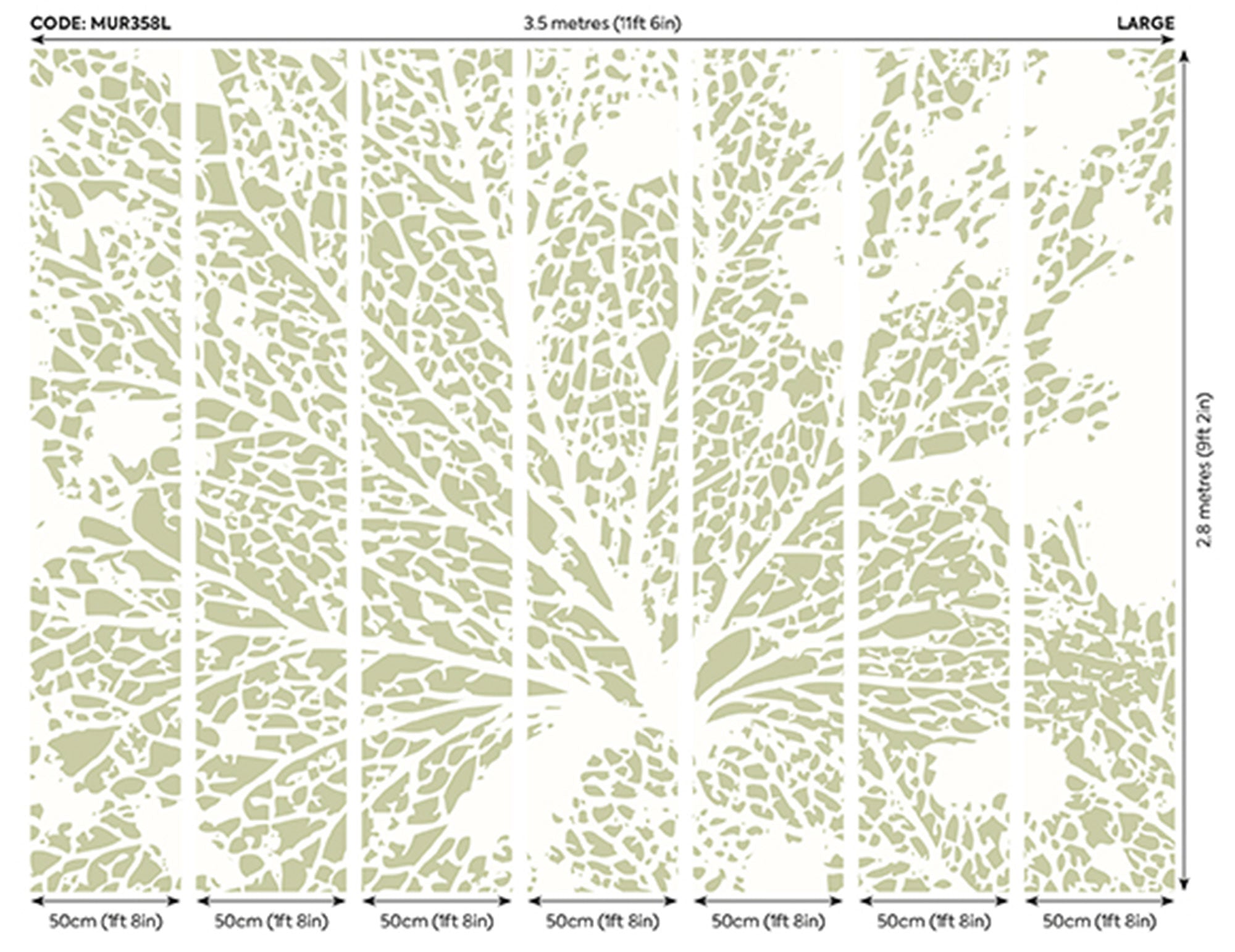 Skeleton Leaf Sage Green Mural (Large) by Origin Murals