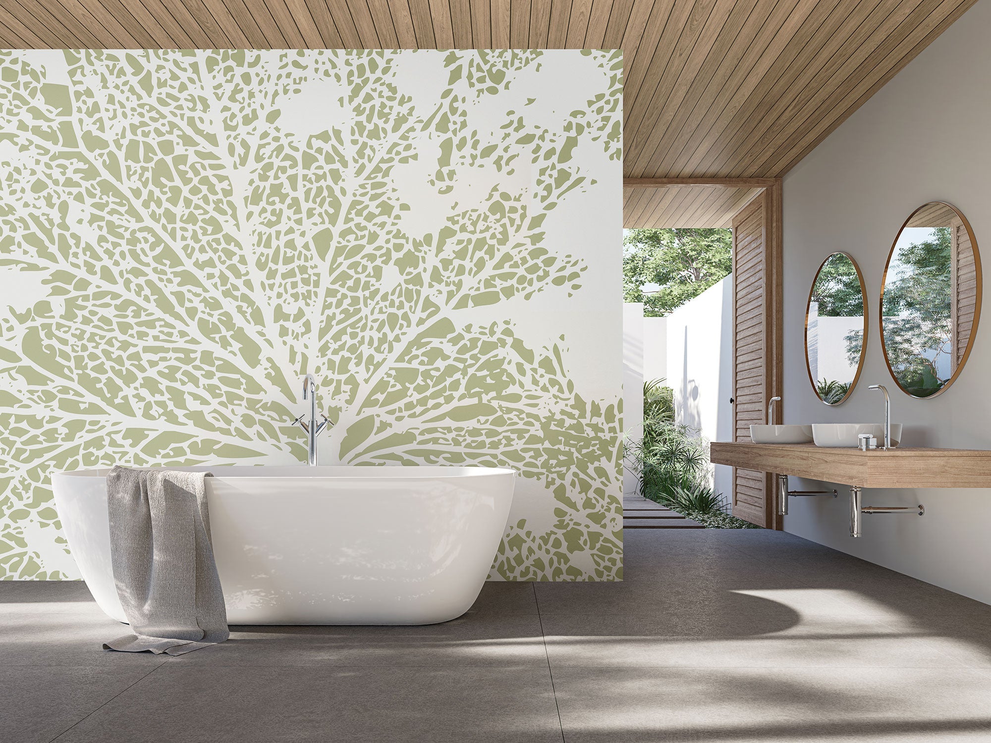 Skeleton Leaf Sage Green Mural (Medium) by Origin Murals
