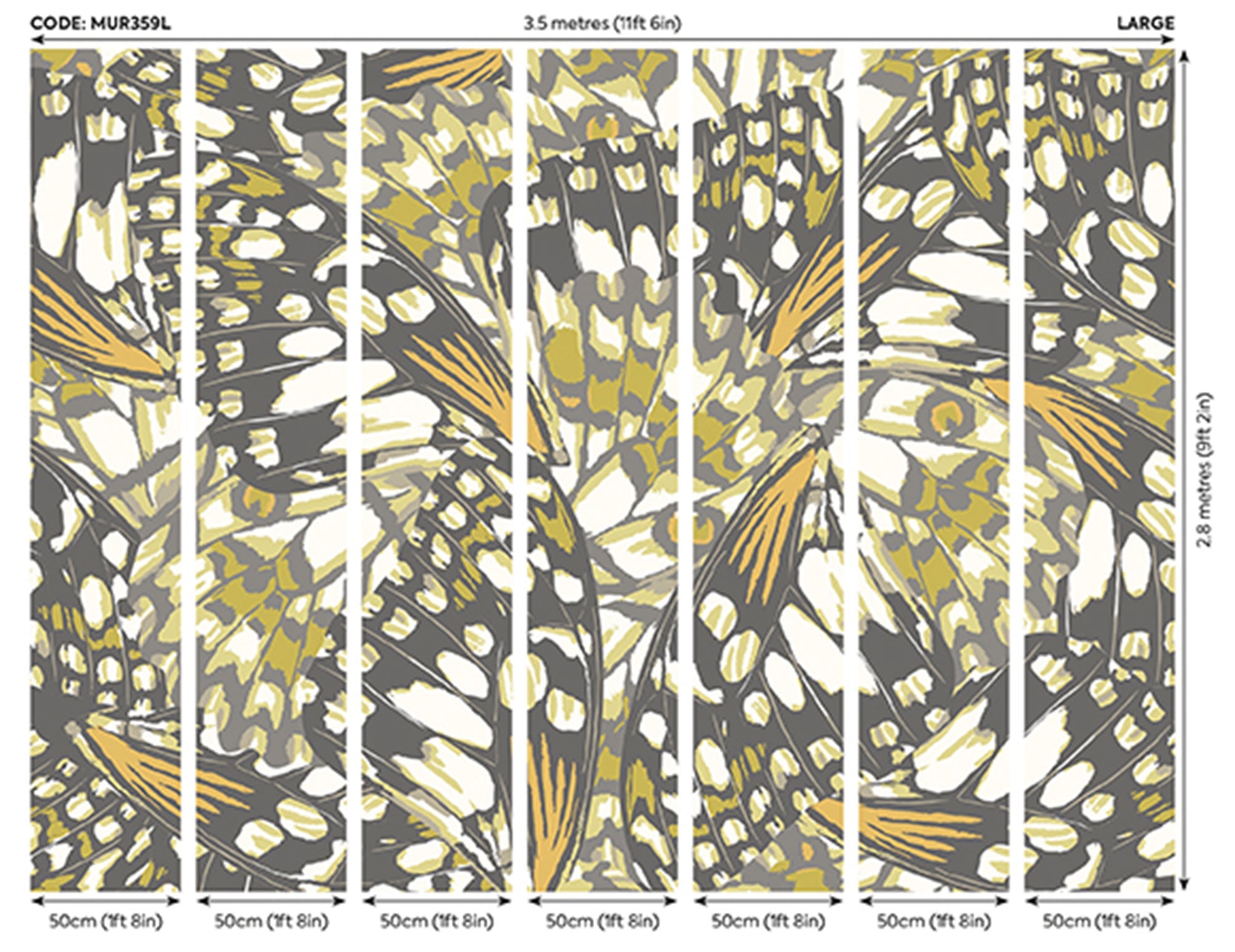 Butterfly Wings Black And Olive Green Mural (Large) by Origin Murals