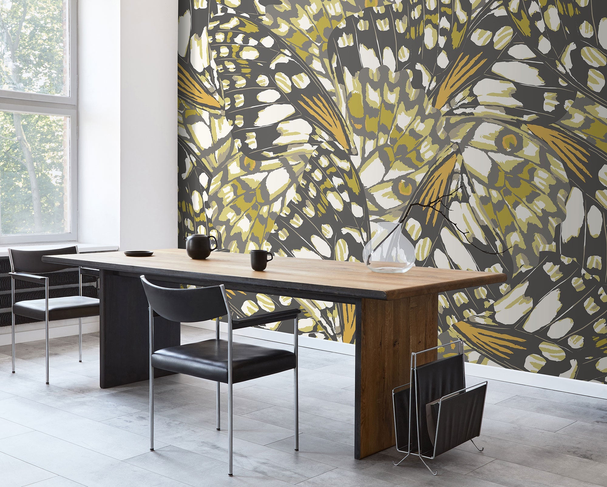 Butterfly Wings Black And Olive Green Mural (Medium) by Origin Murals