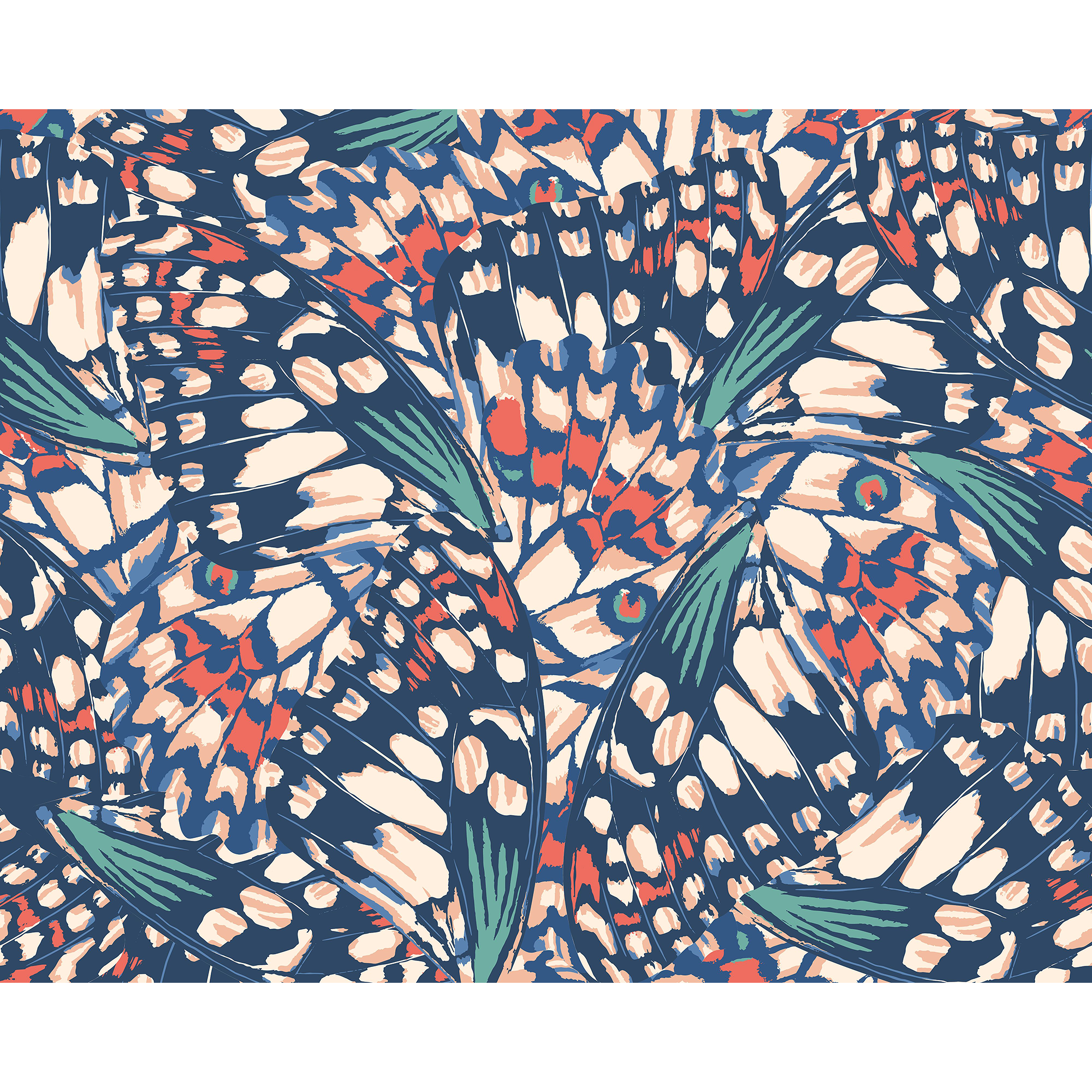 Butterfly Wings Navy Blue And Coral Mural (Large) by Origin Murals