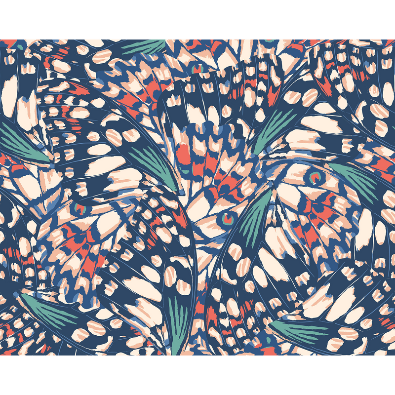 Butterfly Wings Navy Blue And Coral Mural (Medium) by Origin Murals