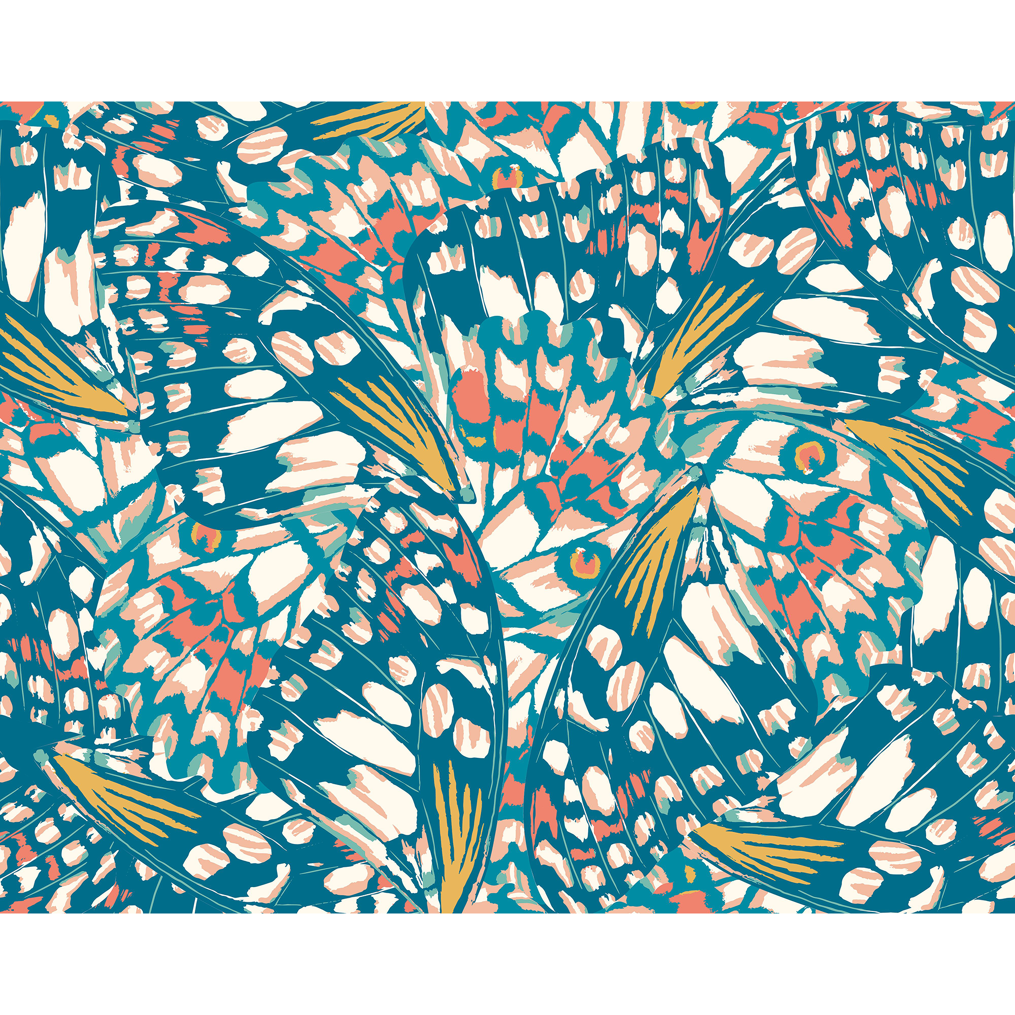 Butterfly Wings Teal Blue And Orange Mural (Large) by Origin Murals