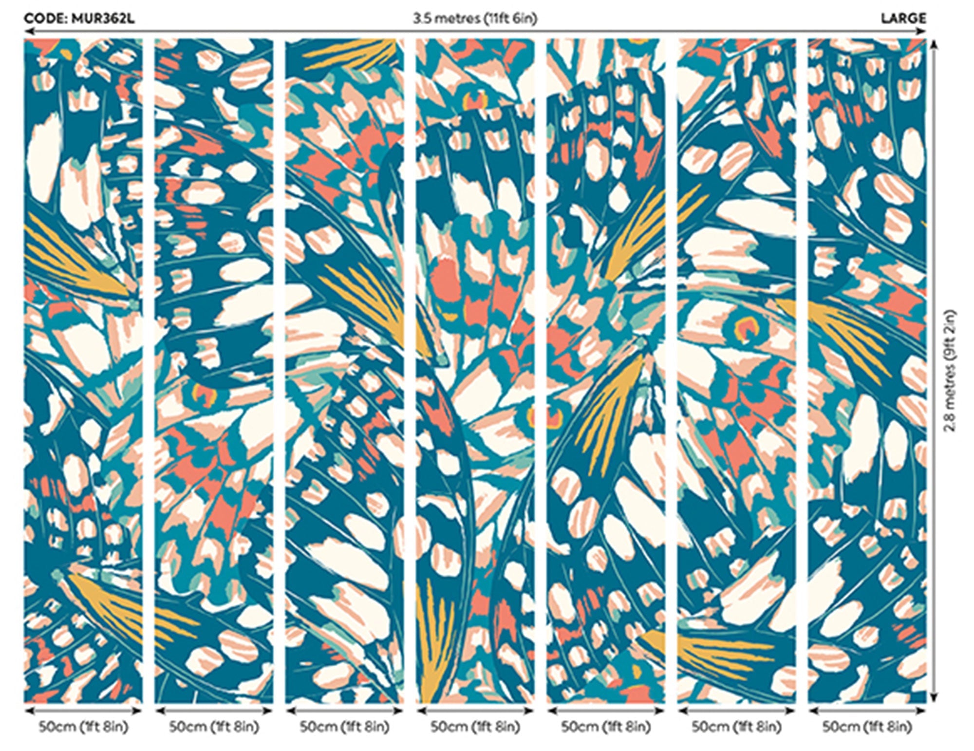 Butterfly Wings Teal Blue And Orange Mural (Large) by Origin Murals
