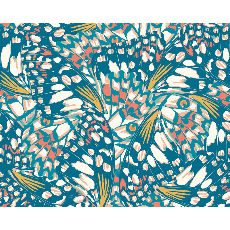 Butterfly Wings Teal Blue And Orange Mural (Medium) by Origin Murals