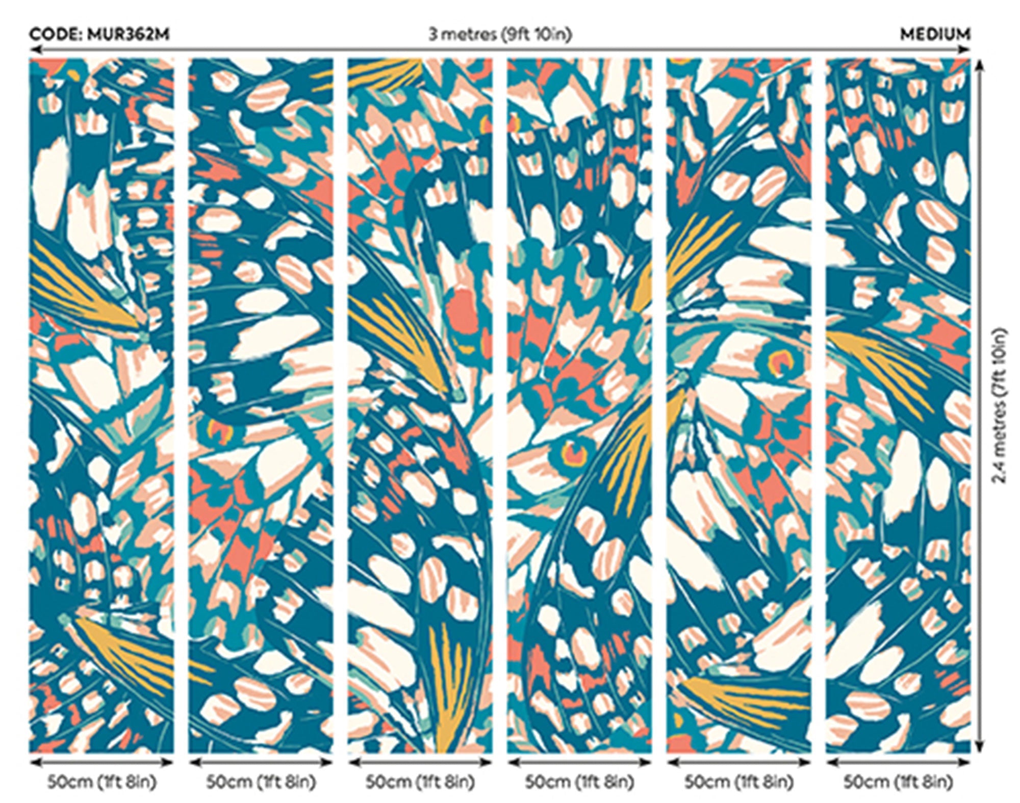 Butterfly Wings Teal Blue And Orange Mural (Medium) by Origin Murals