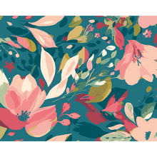 Flowing Flowers Teal Blue And Coral Mural (Large) by Origin Murals