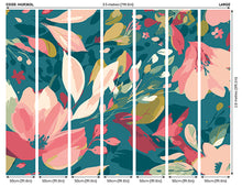 Flowing Flowers Teal Blue And Coral Mural (Large) by Origin Murals