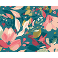 Flowing Flowers Teal Blue And Coral Mural (Medium) by Origin Murals