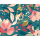Flowing Flowers Teal Blue And Coral Mural (Medium) by Origin Murals