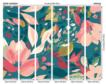 Flowing Flowers Teal Blue And Coral Mural (Medium) by Origin Murals