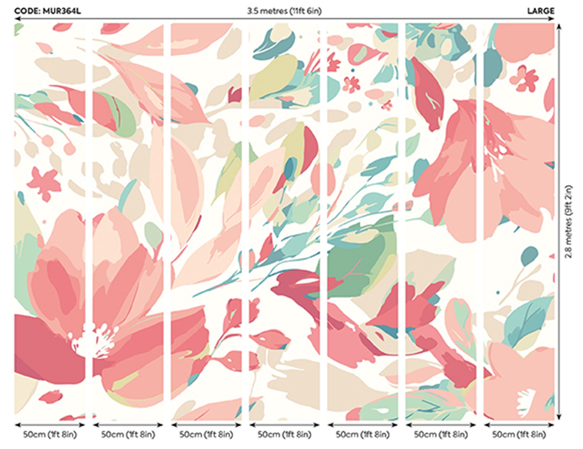 Flowing Flowers Coral Pink Mural (Large) by Origin Murals