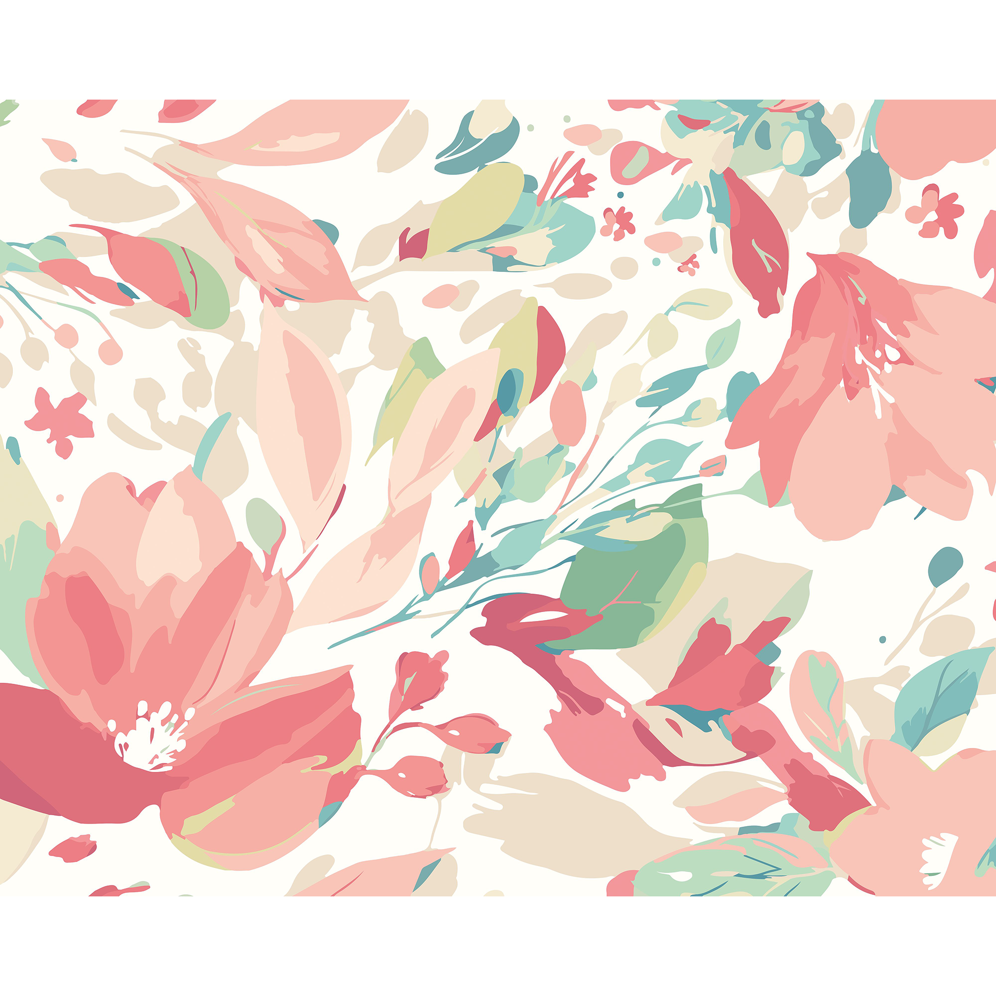 Flowing Flowers Coral Pink Mural (Medium) by Origin Murals