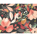 Flowing Flowers Charcoal Black And Red Mural (Medium) by Origin Murals