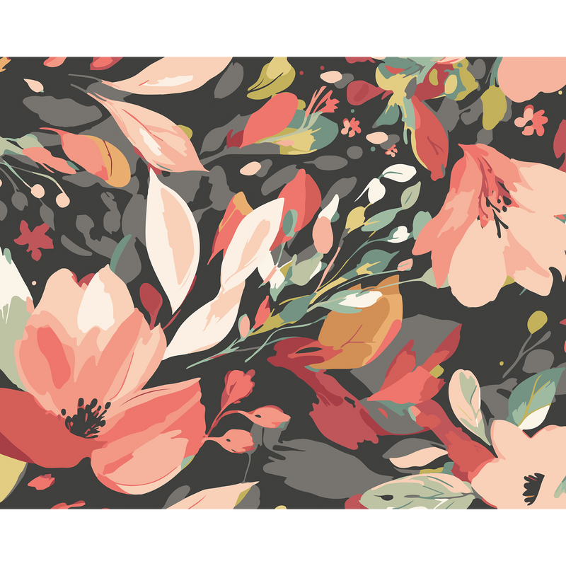 Flowing Flowers Charcoal Black And Red Mural (Medium) by Origin Murals