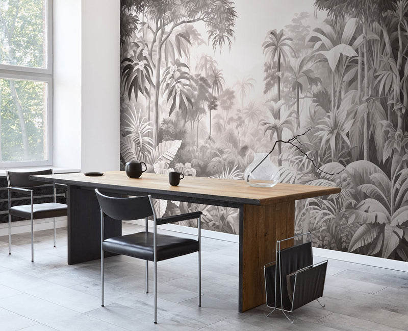 Jungle Trees Black And White Mural (Large) by Origin Murals
