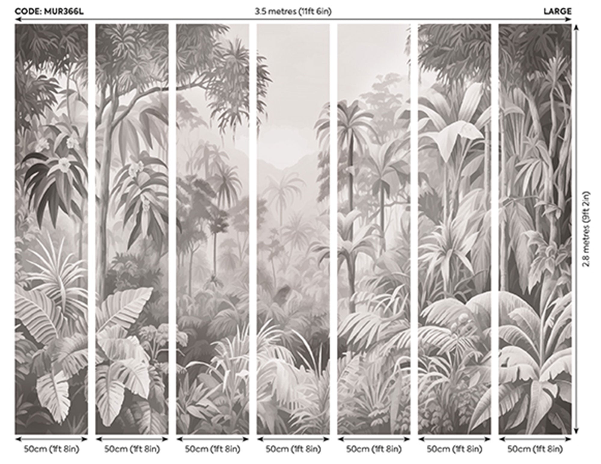 Jungle Trees Black And White Mural (Large) by Origin Murals