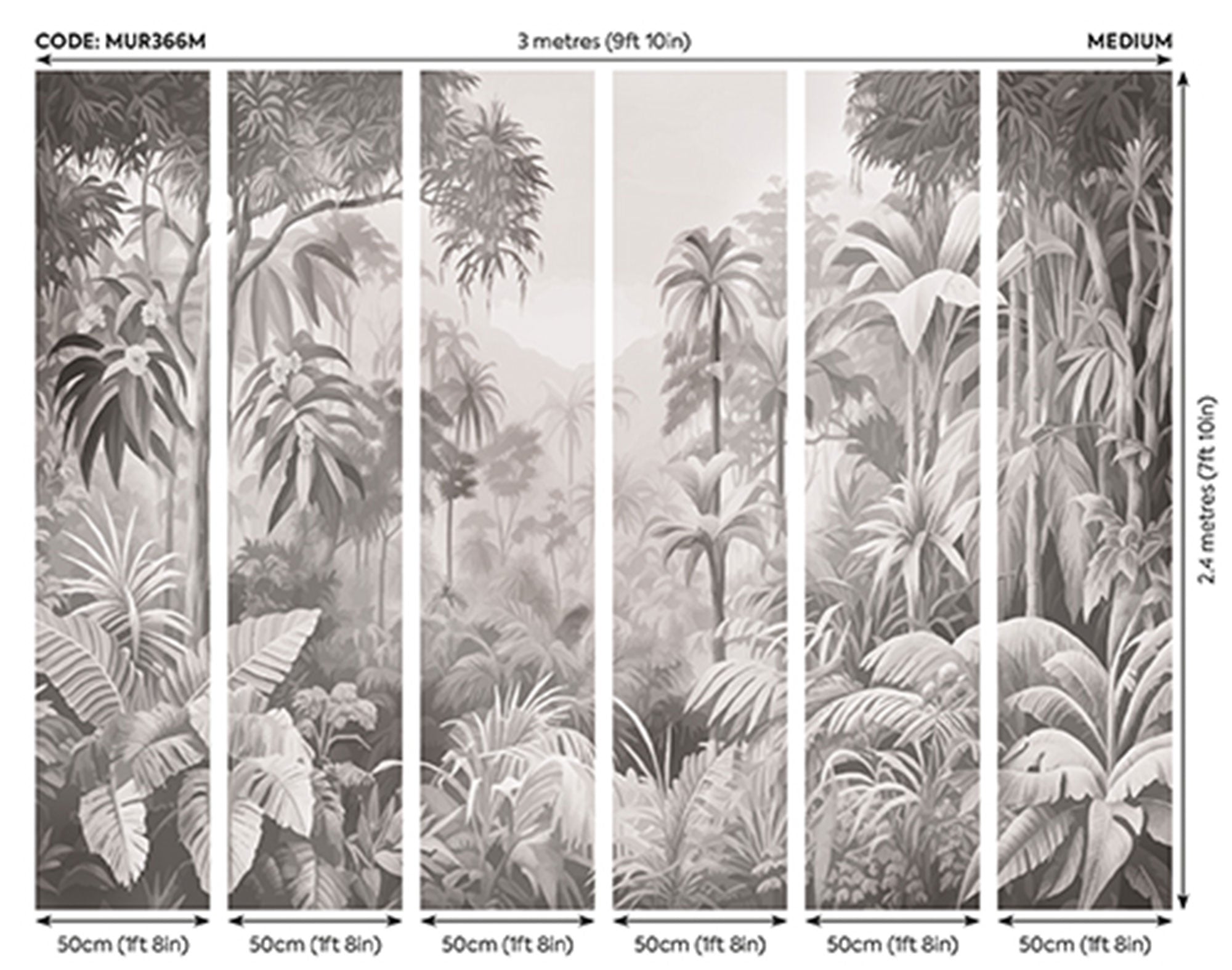 Jungle Trees Black And White Mural (Medium) by Origin Murals
