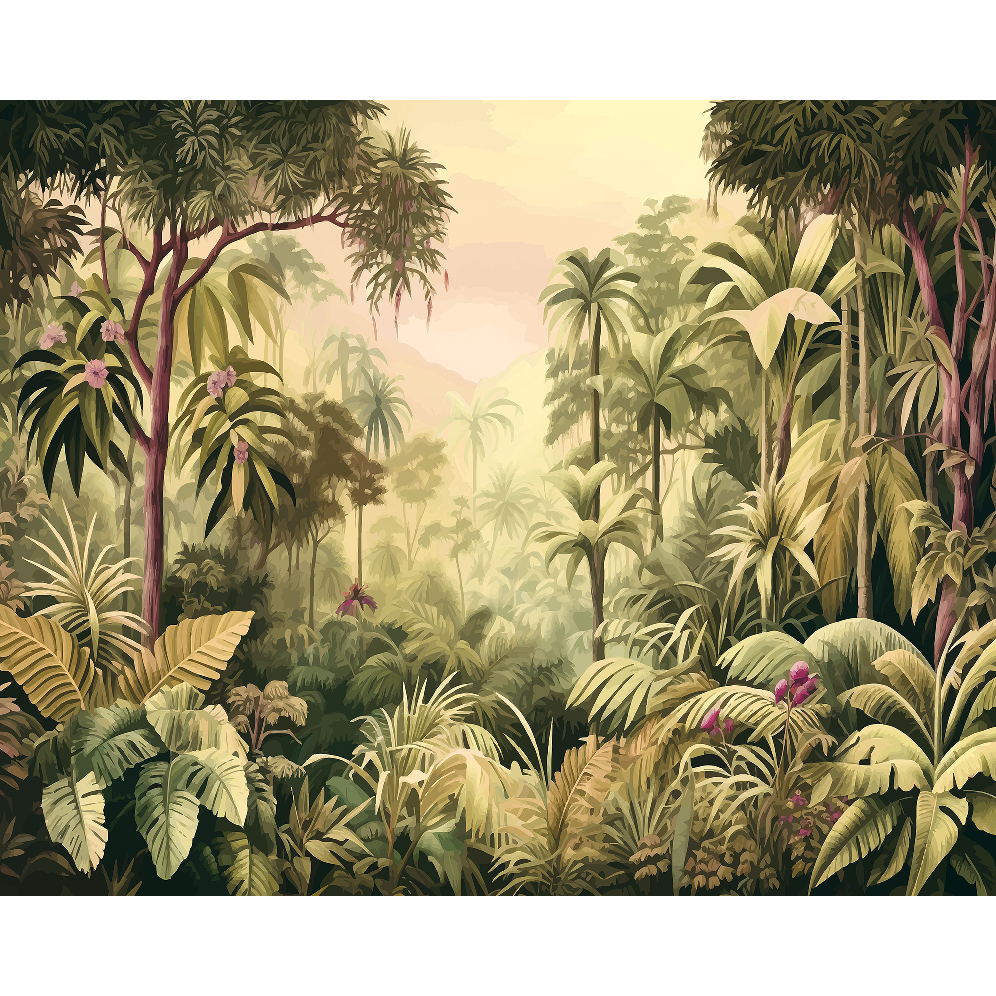 Jungle Trees Olive Green Mural (Medium) by Origin Murals