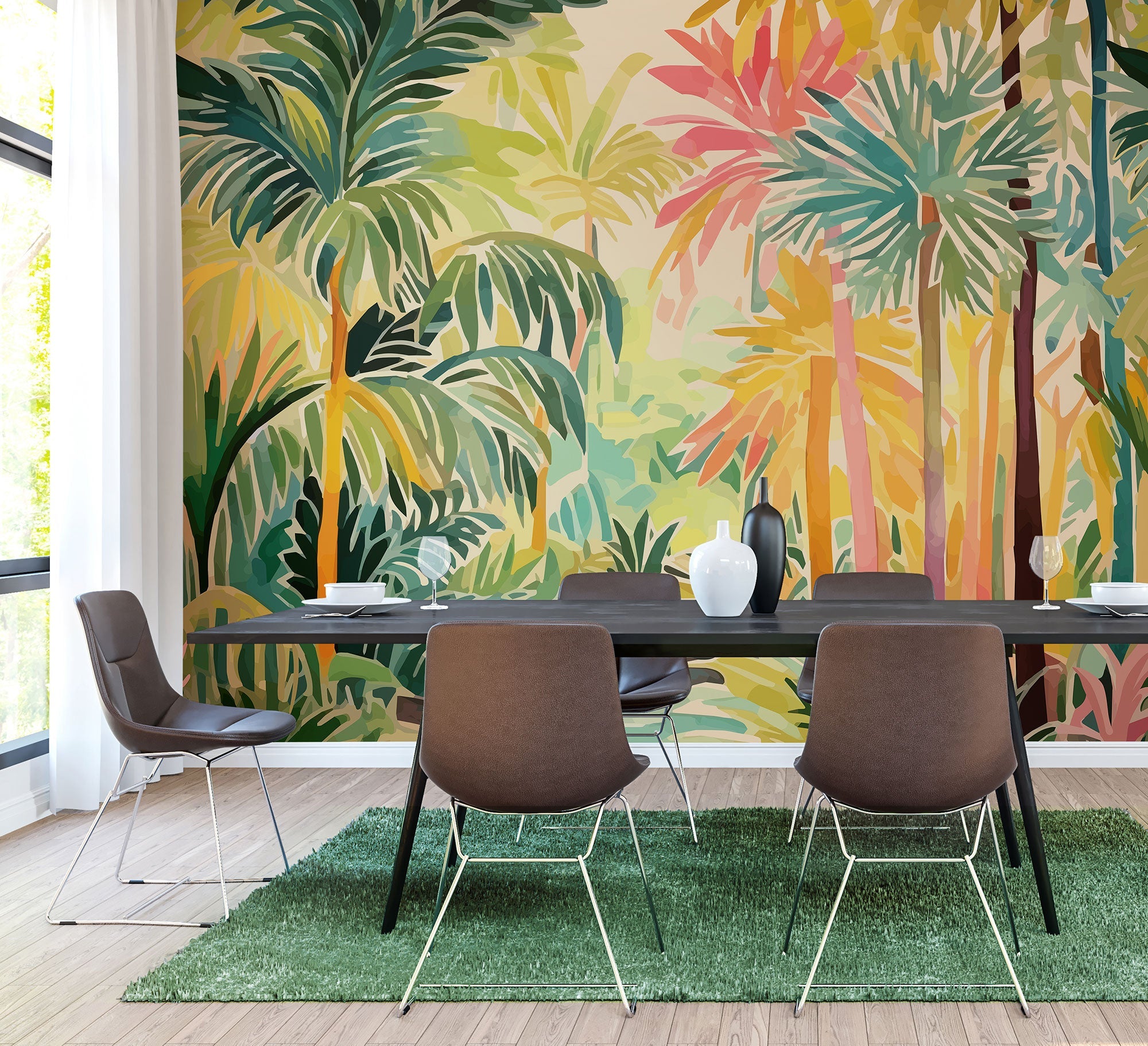 Pretty Palms Emerald Green Mural (Large) by Origin Murals